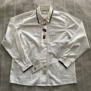 Embroidered Blouse School Supplies Teacher Vintage NEW Yves St Clair White Sz12